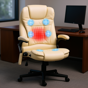 Fauteuil de bureau ergonomique beige inclinable avec massage chauffant et 6 modes de vibration pour usage professionnel - Product Image 2