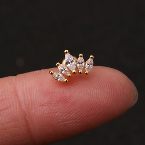 Classico <span class=keywords><strong>Piercing</strong></span> a Barra in Acciaio Inossidabile 16G con Corona e Foglia, con Zirconia Cubica e Bordo in Rame, per Helix, <span class=keywords><strong>Orbital</strong></span>, Rook, Conch, Tragus, con Chiusura a Vite - Product Image 3