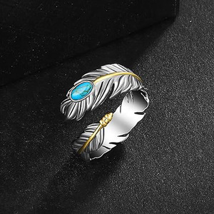 Anello Vintage con Piuma e Pietra Turchese per Donne, Gioiello da Dito alla Moda - Product Image 2