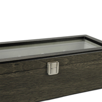 Boîtier de montre à 5 emplacements avec couvercle en verre transparent Boîte de montre vintage OEM avec dessus en verre placage de papier grain de bois