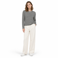 Pull en tricot rayé noir et blanc pour femmes, manches longues, coupe ample, style rétro, prêt à être expédié (ODM/OEM)