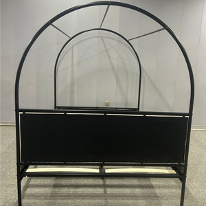 Arco moderno in metallo doppio <span class=keywords><strong>letto</strong></span> a baldacchino con <span class=keywords><strong>tessuto</strong></span> Beige imbottito, <span class=keywords><strong>testiera</strong></span> in colore Beige, <span class=keywords><strong>letto</strong></span> per adulti - Product Image 4