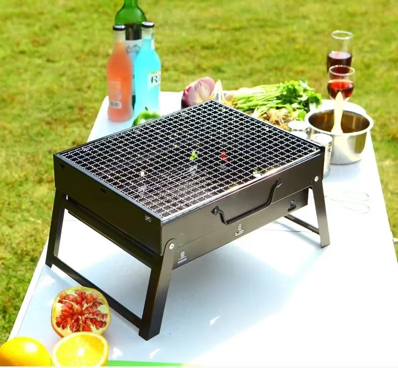 Panggang BBQ lipat, peralatan panggang arang barbekyu, kompor memasak luar ruangan Stainless Steel portabel