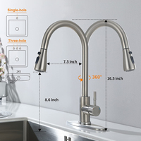 Pulvérisateur de robinet de cuisine à arc élevé en acier inoxydable 304, poignée unique, monté sur le pont
