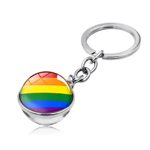 Manufacturer LGBTQ Gay Pride Gender Identification Key Ring LGBT Rainbow Flag Love Wins Glass Cabochon Pendant Key Chain