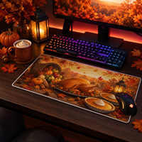 Alas Meja Gaming Thanksgiving 900x400mm, Cetakan Anime Tema Panen Turki, Alas Mouse Kain Jahitan Anti-Selip, Dekorasi Musim Gugur yang Nyaman