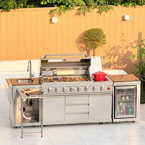 Cuisine extérieure modulaire avec barbecue <span class=keywords><strong>Kamado</strong></span>, <span class=keywords><strong>mini</strong></span> évier en acier et tiroirs, carburant au gaz et au charbon de bois, haute qualité, fonction pliable pour l'intérieur - Product Image 4