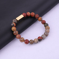Location fabrication de bijoux texte personnalisé graver Logo or acier inoxydable charme perles de pierre naturelle Bracelet élastique pour hommes