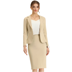 Ensemble tailleur jupe 2 pièces pour homme – Blazer à manches longues et jupe crayon décontracté chic, simple boutonnage, fermeture éclair, grandes tailles, en laine - Product Image 1