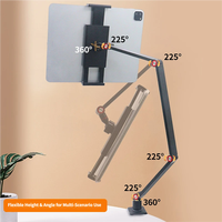 Support de tablette PC à bras flexible rotatif à 360° en alliage d'aluminium, support de téléphone multi-angle réglable pour diffusion en direct commerciale