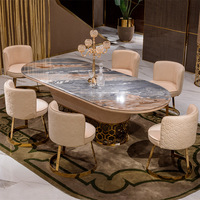 Table de salle à manger moderne de luxe en marbre et 8 chaises Royal Mesa De Comedor Para 6 pieds dorés de salle ronde avec 10 sièges