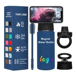 2024 magnetic lid water bottle phone holder trends 304 stainless steel 1 ltr water bottle tumbler with magsafe Student thermos