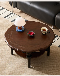 Mesa de Centro Redonda de Madera Estilo Vintage Francés, Mesa Pequeña de Lujo para el Hogar, Mesa Baja para Sala de Estar o Té - Product Image 5