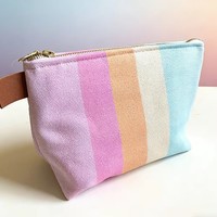 Sac de maquillage portable brodé à rayures arc-en-ciel personnalisé, écologique, vente chaude, en gros, pour extérieur