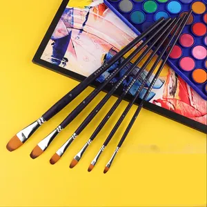 Lot de 6 pinceaux bicolores en nylon, forme <span class=keywords><strong>noisette</strong></span>, manche long en bois, pour aquarelle, gouache, huile, acrylique – Outil d'art et fournitures artistiques - Product Image 6