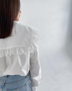 Autunno abbigliamento donna camicia manica lunga colletto blu navy pizzo splicing elegante camicetta bianca camicie - Product Image 4