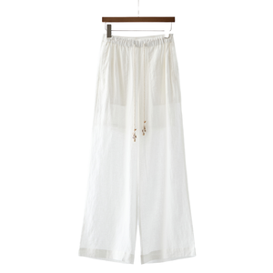Pantalones Casuales de Mujer Bru & Cu, Otoño 2025, Nueva Moda, 100% Lino, Transpirables, Corte Holgado, Color Sólido, Pierna Ancha, Cintura Elástica Alta - Product Image 1