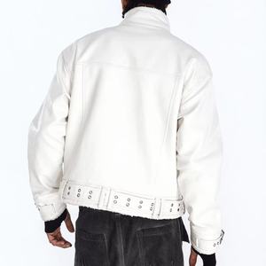 Wholesale Motorcycle Style Premium White Faux Leather <b>Jacket</b> for <b>Men</b> <b>Sherpa</b> Lined Windproof Biker Outerwear - Product Image 3