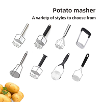Roestvrijstalen aardappelstamper Handbediende fruit- en groentepers Ergonomisch vaatwasmachinebestendig keukengerei