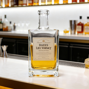 Botellas de Vidrio Grueso con Diseño Cúbico Cuadrado y Elegante, de 375ml, 500ml, 700ml y 750ml, para Licor, Whisky, Tequila, Vodka, con Etiqueta Impresa - Product Image 1