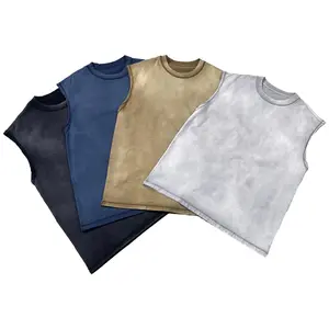 AR715 Batik 100% Cotton 275 GSM Custom Logo Sleeveless T shirts Vintage Gym Acid Wash Men's Tank Tops