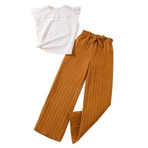 Abbigliamento Estivo per Bambini all'Ingrosso, Set Elegante a Due Pezzi con Maniche Volanti e Pantaloni a Gamba Larga per Ragazze Adolescenti - Product Image 1