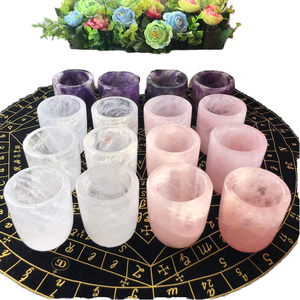 Kind Full Crystal Natural Stone Hand Carved Engraved Rose Quartz Clear Quartz Smoky Quartz Love Theme Tea <b>Cup</b> for Gift - Product Image 1