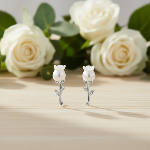 Boucles d'oreilles clous fleur en perles de culture blanches champagne, argent 925, qualité AAA, bijoux romantiques pour femme, à porter au quotidien - Product Image 2