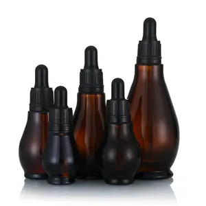 Botol Tetes Kaca Bulat Amber, 10Ml 20 Ml 50 Ml 100Ml Minyak Esensial Amber 1/2 Oz 1Oz 2 Oz 4Oz dengan Pipet Plastik