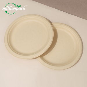 Plateau jetable biodégradable rond <span class=keywords><strong>en</strong></span> bagasse de canne à sucre et fibre de <span class=keywords><strong>bambou</strong></span>, <span class=keywords><strong>en</strong></span> pulpe de papier, étanche, pour l'emballage alimentaire <span class=keywords><strong>en</strong></span> camping - Product Image 1