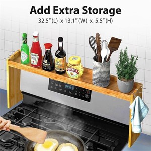 Étagère à épices en bois réglable en hauteur pour cuisinière, support de rangement sur pied pour four de cuisine, couleur bois naturel - Product Image 4