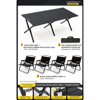 Ensemble de table de camping moderne avec 4 chaises pliantes, table en acier carbone noir enroulable pour le camping en famille, les barbecues, les pique-niques et la plage