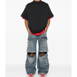 Jeans cargo super baggy à jambes larges et délavées, personnalisés par le fabricant, pour hommes, avec plusieurs poches cargo, en denim - Product Image 3