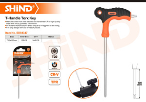 Chiave <span class=keywords><strong>esagonale</strong></span> a T Torx di alta qualità 94347 T20*100mm, chiave a <span class=keywords><strong>brugola</strong></span>/metrica/torx/<span class=keywords><strong>esagonale</strong></span> - Product Image 2