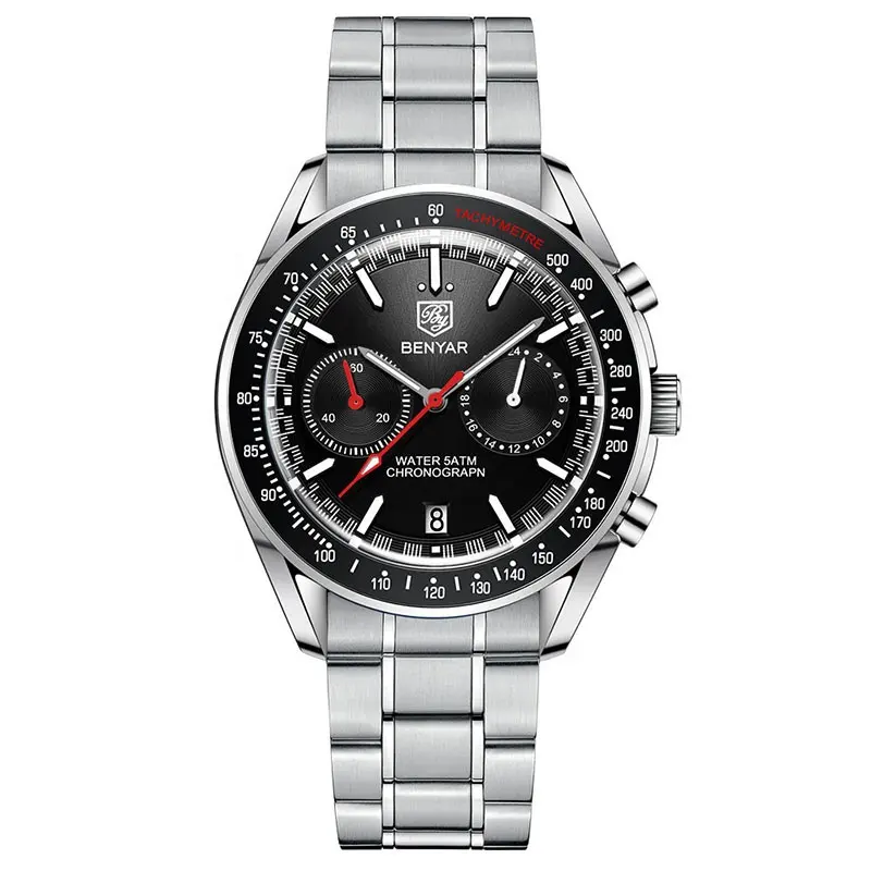 사파이어 유리 패션 브랜드 남성 비즈니스 시계와 스포츠 석영 손목 시계 크로노 그래프 시계