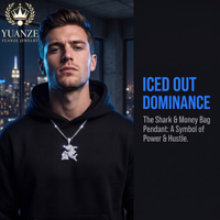 Chaîne cubaine Moissanite personnalisée en gros ou Collier Hip Hop Rapper pour homme avec pendentif sac à monnaie requin entièrement serti de diamants