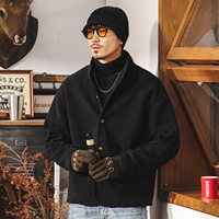 Blouson Bomber Homme Rétro Américain en Polaire Épaisse Réversible Enduite, Hiver, Décontracté, Streetwear, Marque Tendance, Doublure Chaude, Motif Cœur