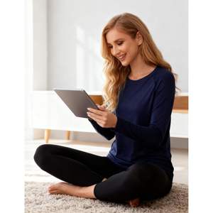 Camiseta de Dormir Personalizada para Mujer, Manga Larga, Cuello Redondo, Viscosa de Bambú, Parte Superior de Pijama - Product Image 2