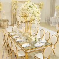 Table de mariage avec plateau en verre, décoration de table de mariage, table des mariés
