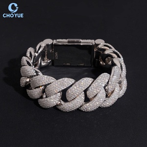 S925 Silver Iced Out Thick Miami Cuban Link Bracelet Full Paved VVS Moissanite Hip Hop Bling Diamond Jewelry Gift for <b>Men</b> - Product Image 1