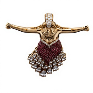 Broche pendentif femme en alliage plaqué or avec strass, bijou de robe, cadeau pour fête et mariage - Product Image 4