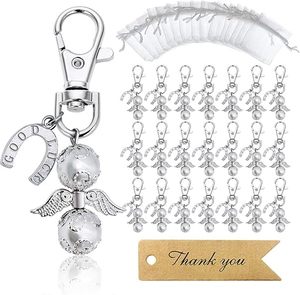 Branded Angel Keychain Favor Sets Bulk Pearl Angel Charms Organza Bags Custom Thank You Tags Celebration of Life Memorial Gift - Product Image 4
