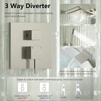 Ensemble de robinetterie murale pour baignoire et douche, avec pommeau de douche massant à jet pluie de 10 pouces, haute pression, en laiton et acier inoxydable, finition nickel brossé