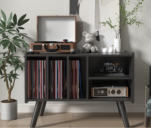 Étagère de rangement <span class=keywords><strong>pour</strong></span> disques vinyles en bois de style moderne, support <span class=keywords><strong>pour</strong></span> CD multimédia, adapté <span class=keywords><strong>pour</strong></span> placer un tourne-disque. - Product Image 4