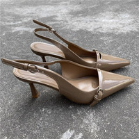 Sandales à Talons Aiguilles Hauts Évidés pour Femmes, Bout Pointu, Boucle, Cuir Verni Noir, Bride Arrière, Chaussures de Mariage Rouges pour Femme