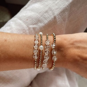 Bracelet tendance en acier inoxydable plaqué or 18 carats avec perles lettres et breloques œil porte-bonheur, fait main, perles d'hiver, bijoux pour elle, cadeaux - Product Image 2