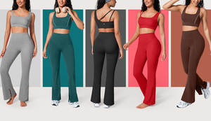 Vractivewholesale Leggings évasés à taille haute avec poches latérales, <span class=keywords><strong>pantalon</strong></span> de yoga pour femmes, <span class=keywords><strong>pantalon</strong></span> de jogging à jambes larges, sport uni, écologique - Product Image 4