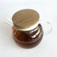 En stock, PSC TP016-A, ensemble de vaisselle à café et à thé moderne et luxueux de 1000 ml, en verre borosilicate écologique fait à la main, avec couvercle en bambou