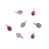 Pendentif Cadeau Adorable en Tourmaline Rose Naturelle Forme Ovale 13-15 MM, Argent Sterling 925 Plaqué Or 18K, Sertissage à la Cannelure, Anneau Ouvert