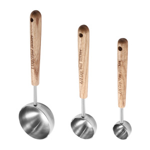 Cuchara y cucharón medidor de acero inoxidable 304 ecológico SYH1206 al por mayor con logotipo personalizado y mango de madera para camping, sal y café - Product Image 2